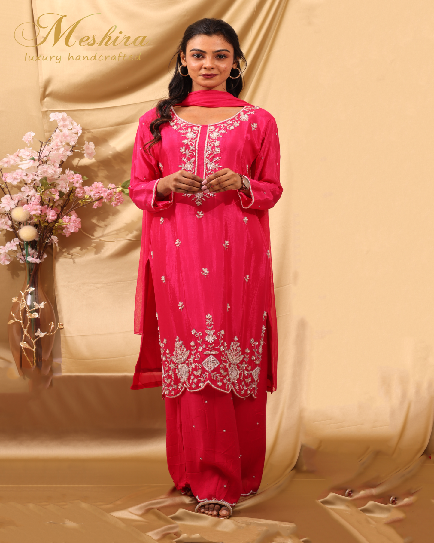 Rani Pink Mirror Embroidered Suit Set