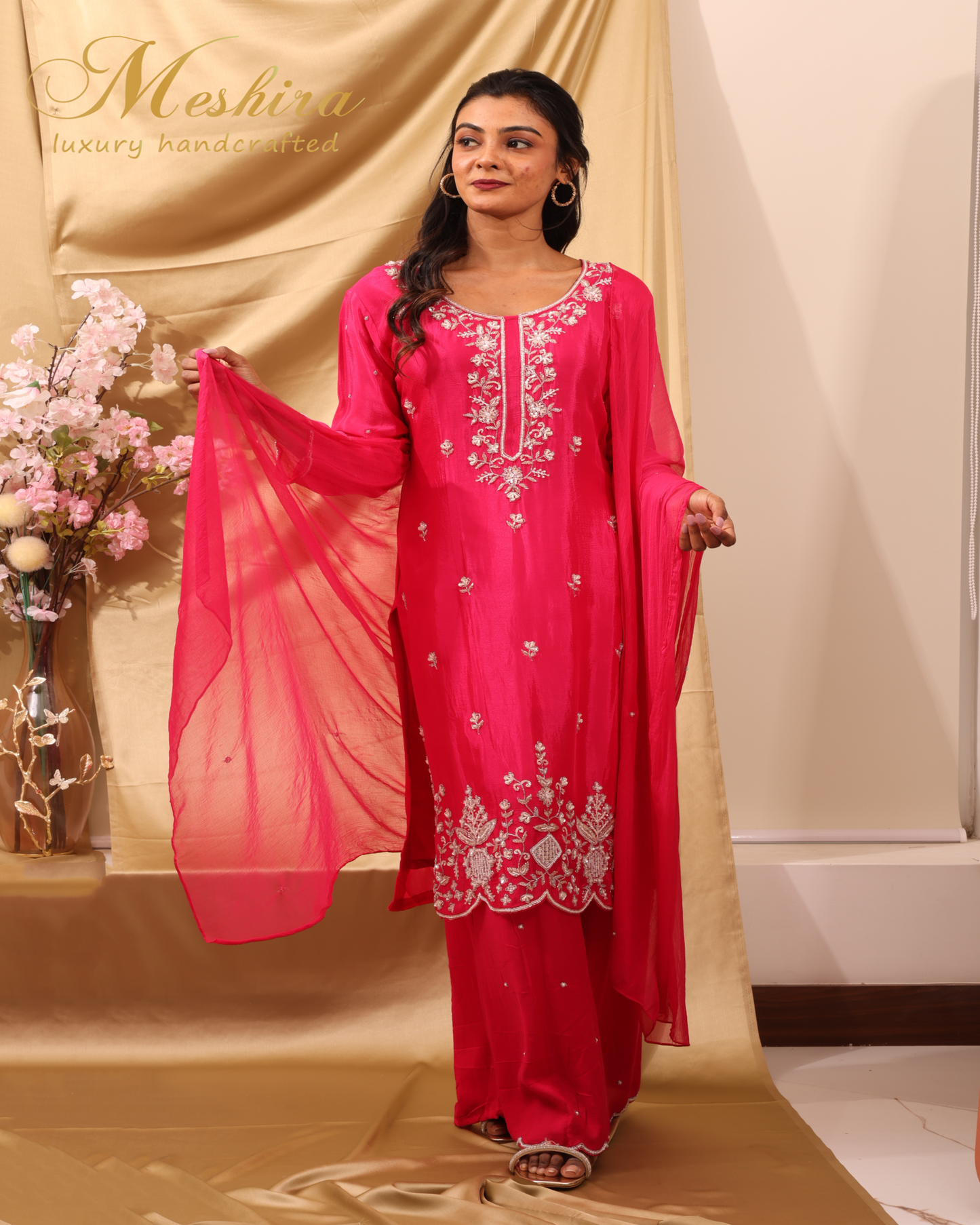 Rani Pink Mirror Embroidered Suit Set