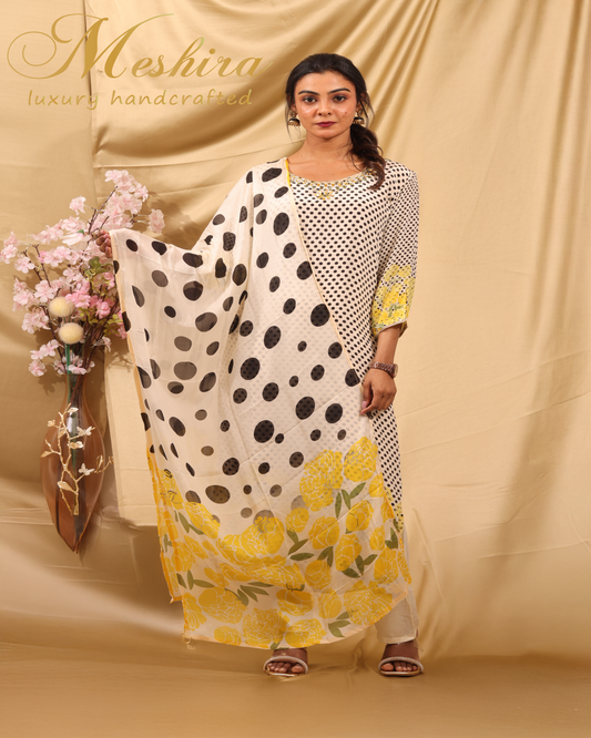 Dotted Elegance with Floral Pop