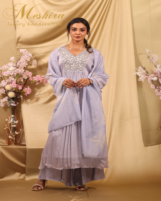 Embroidered Lilac Kurta Set