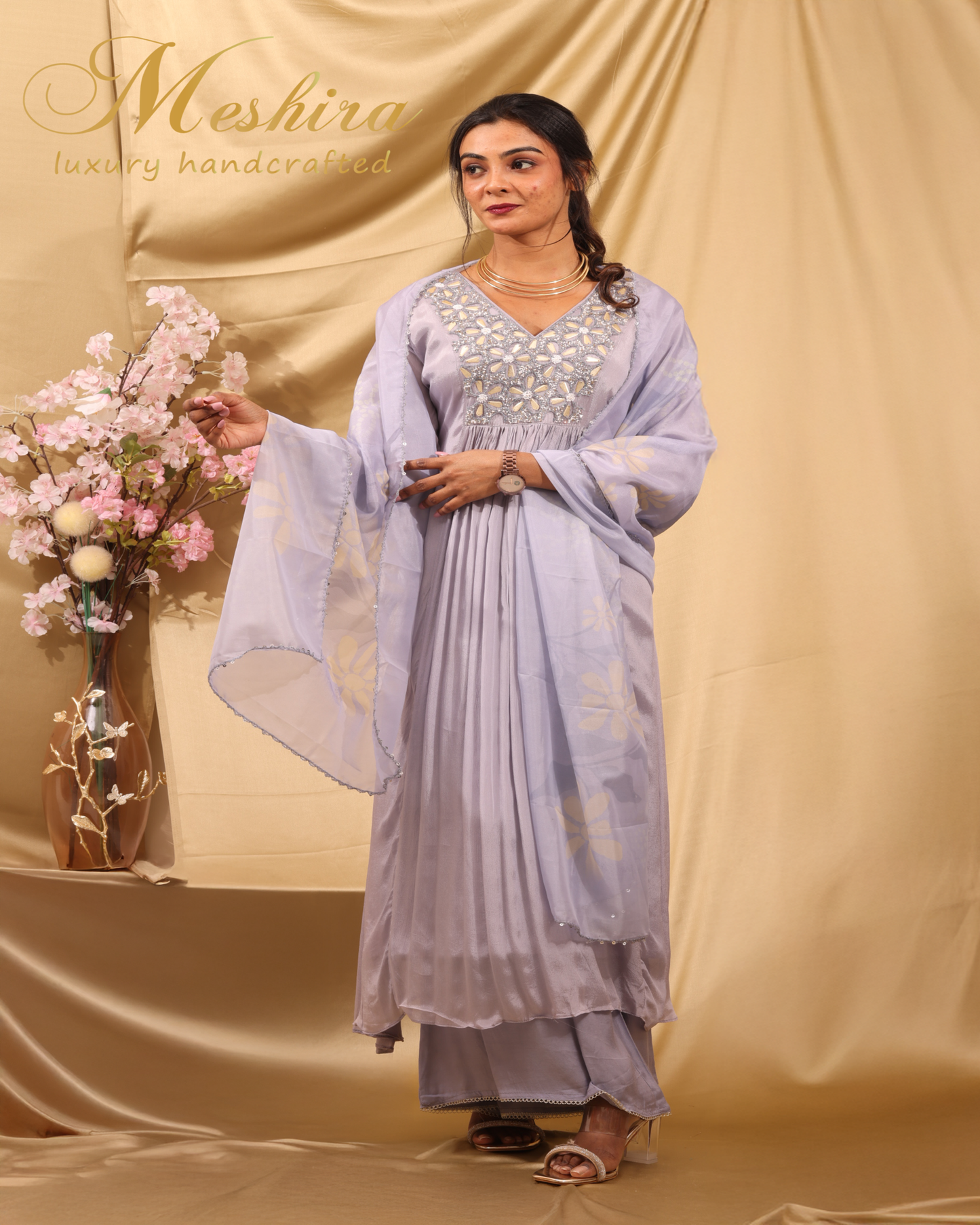 Embroidered Lilac Kurta Set