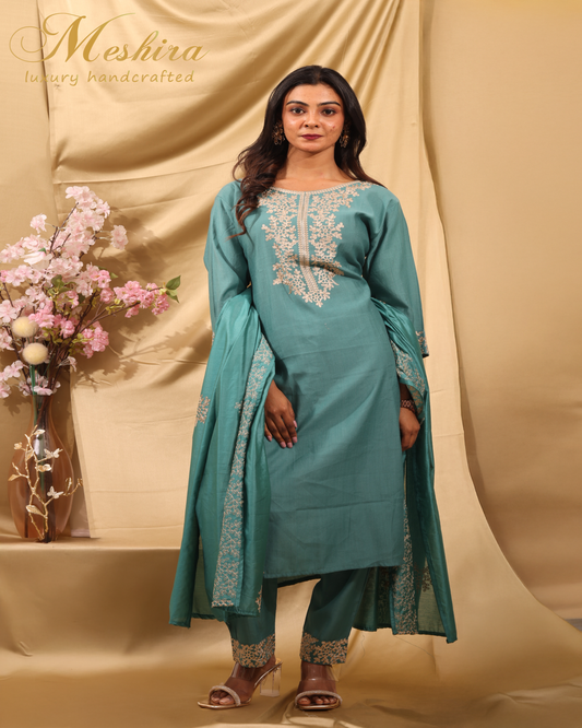 Embroidered Teal Kurta Set