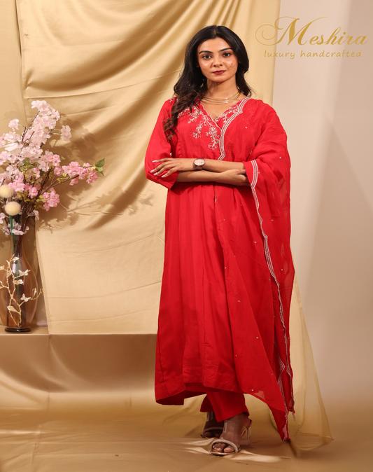 Scarlet Charm with Silver Threads