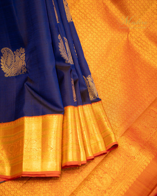Royal blue and gold Kanchivaram Silk Saree.