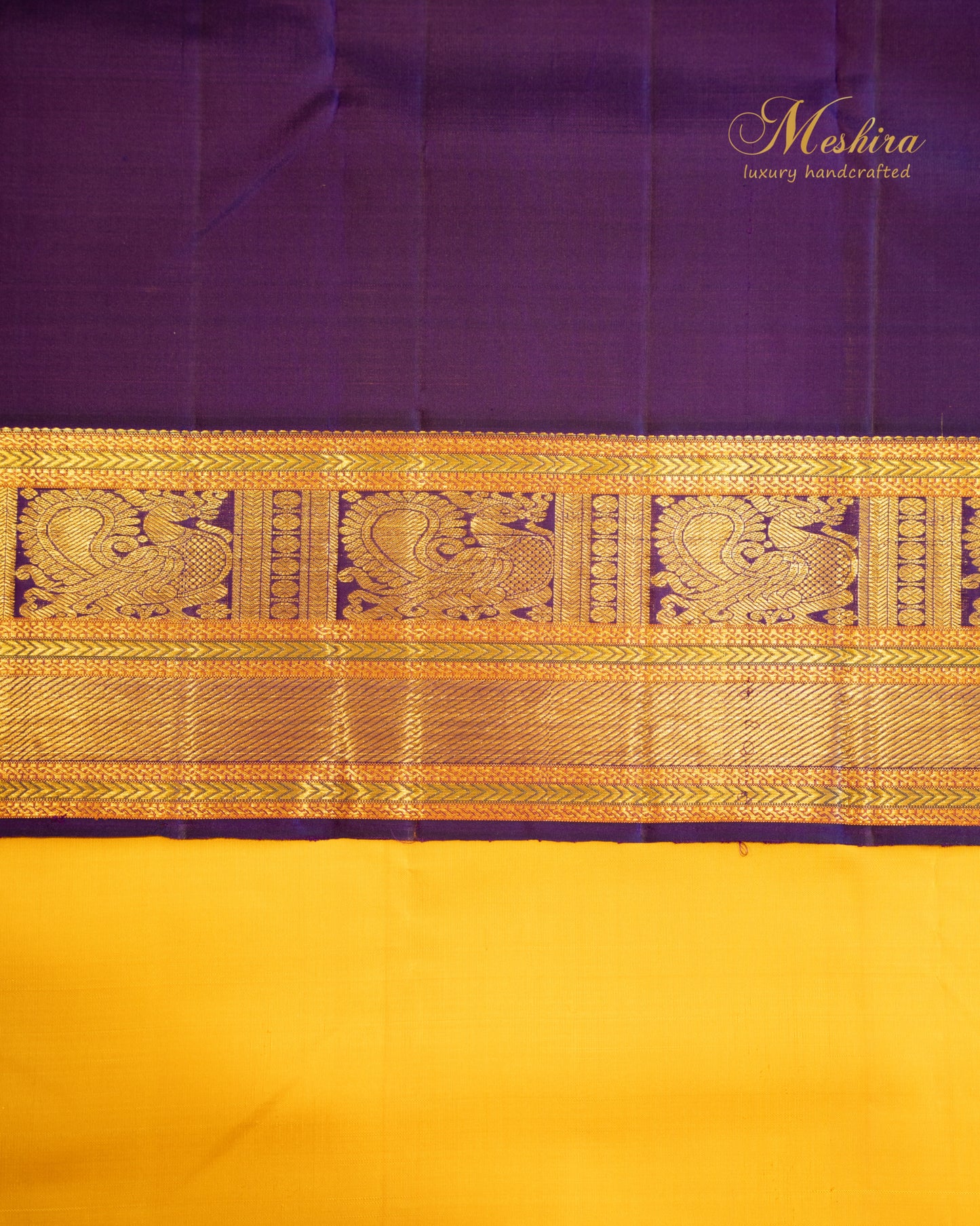 Sunshine yellow with royal purpose Kanchivaram silk saree.
