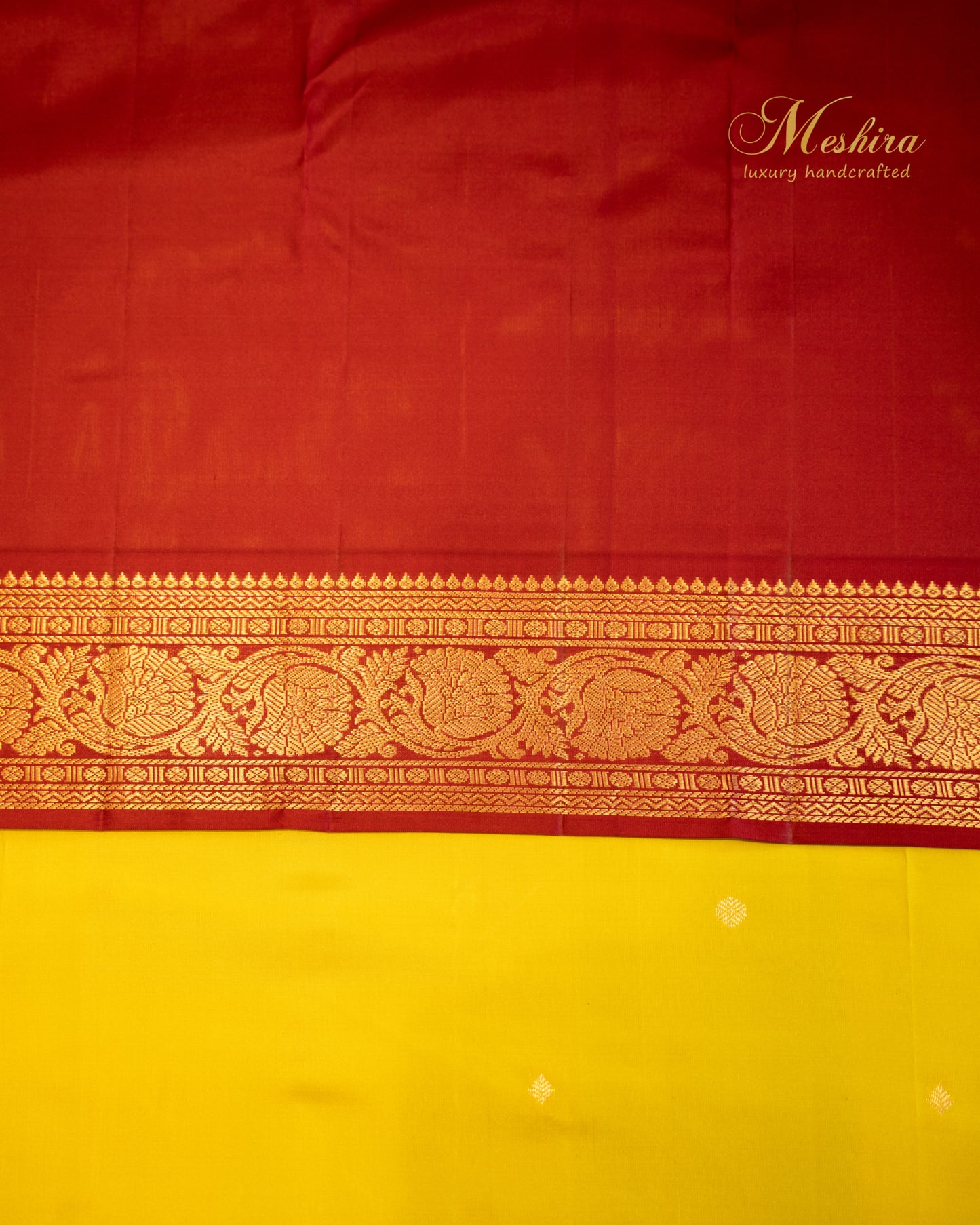 Turmeric yellow and Maroon Kanchivaram silk saree.
