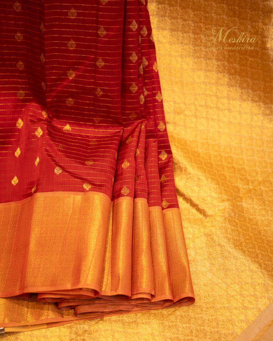 Majestic maroon and Gold Striped Kanchivaram Silk Saree.