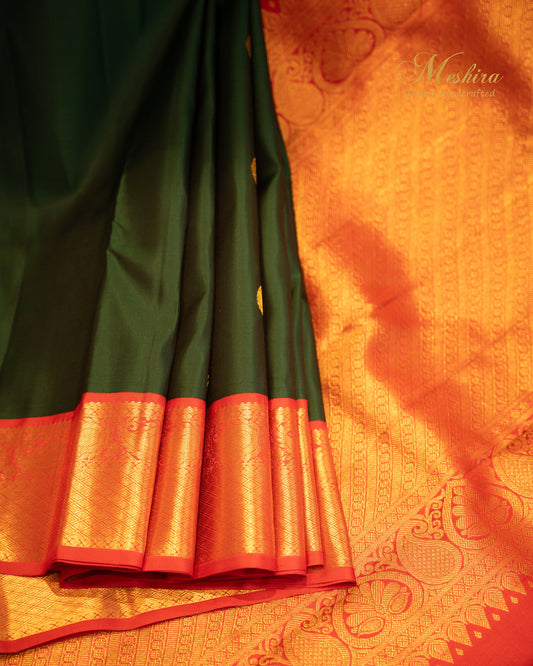 Emerald Green and Maroon Kanchivaram Silk Saree