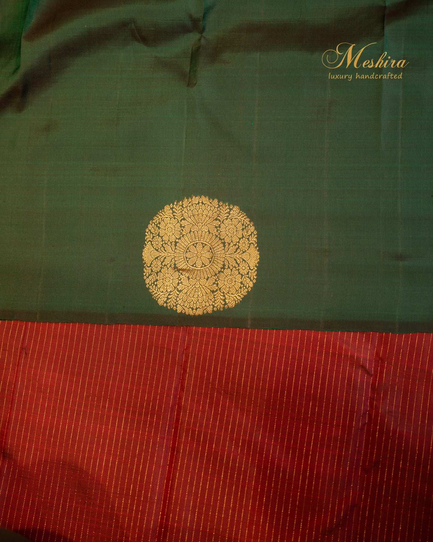 Maroon and bottle green Borderless Silk Saree with Mandala Motif