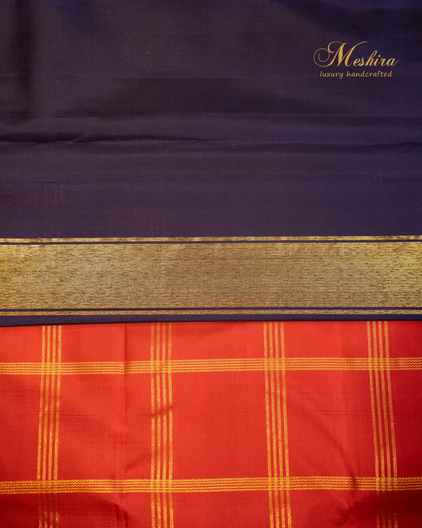 Kanchivaram Silk Saree in Vermilion Red & Midnight Blue