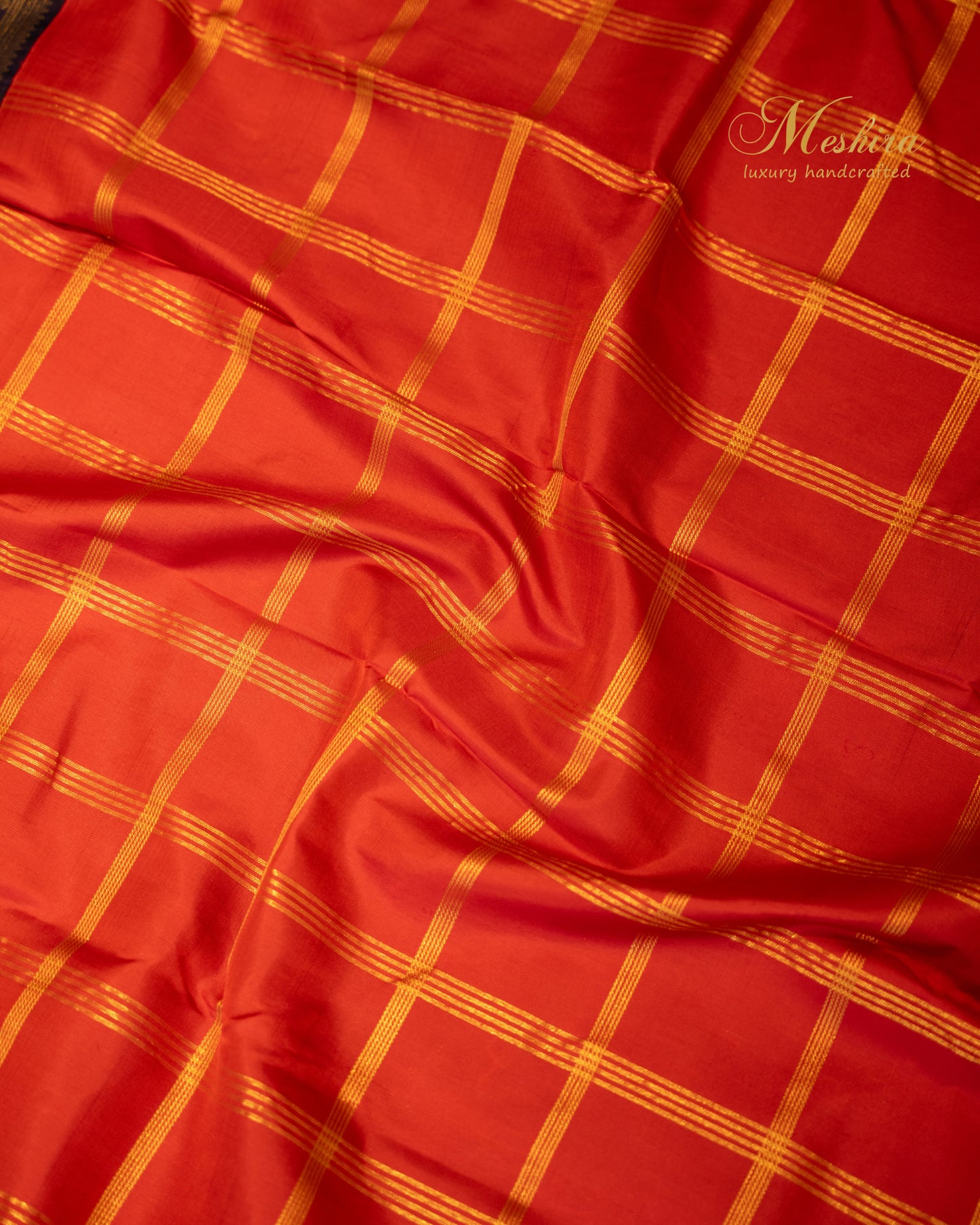Kanchivaram Silk Saree in Vermilion Red & Midnight Blue