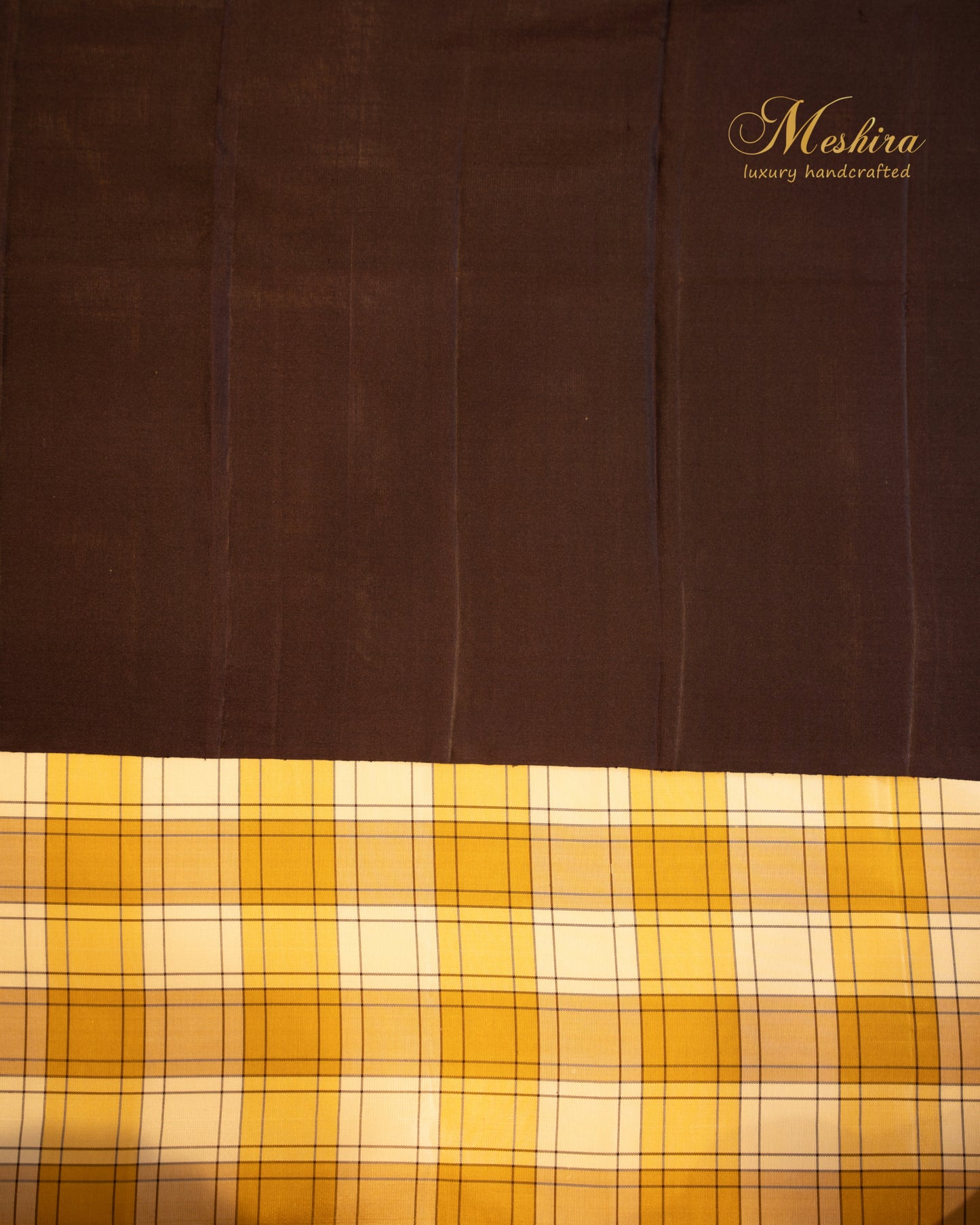 Kanchivaram Silk Saree in Mustard Checks & Coffee Brown