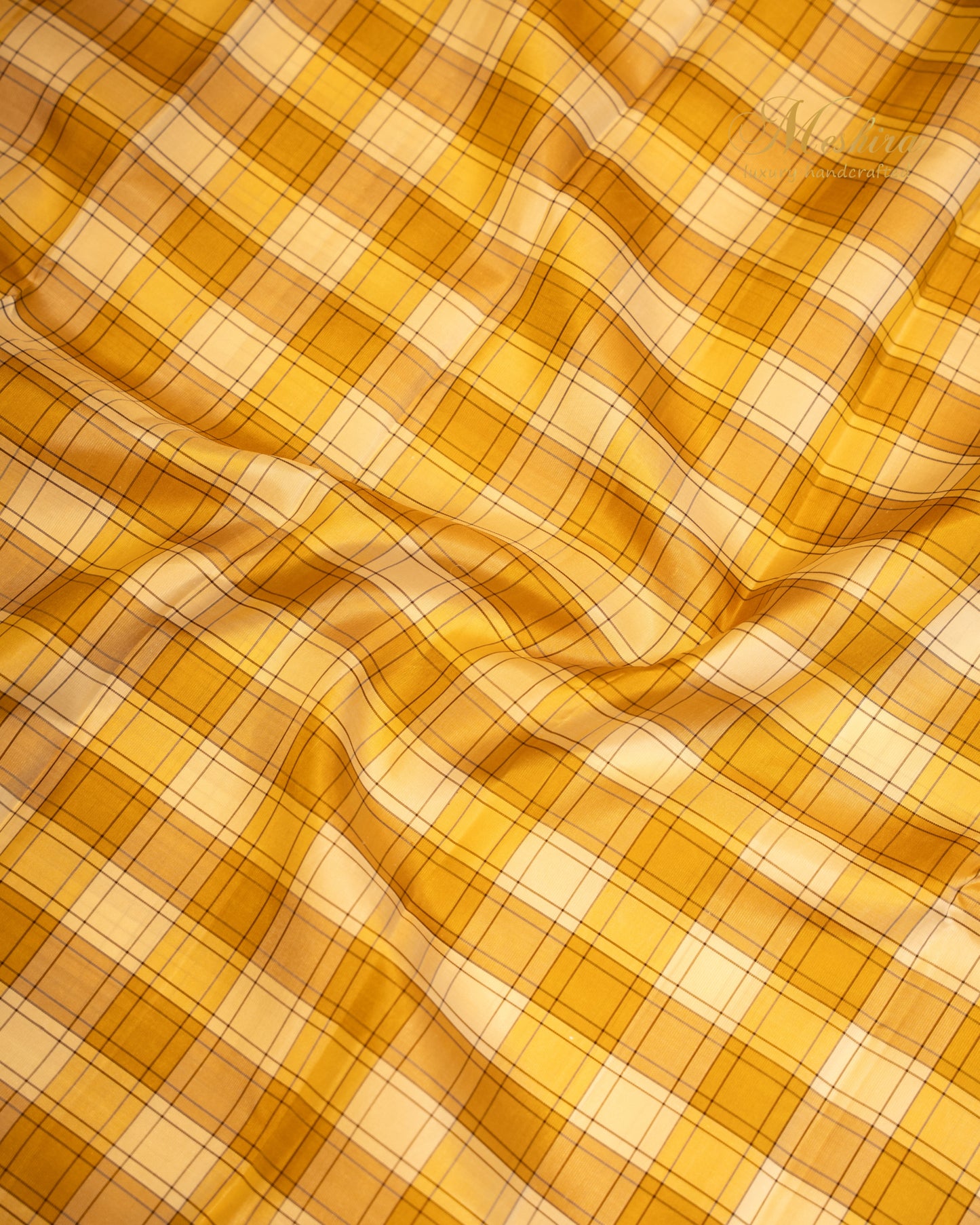 Kanchivaram Silk Saree in Mustard Checks & Coffee Brown