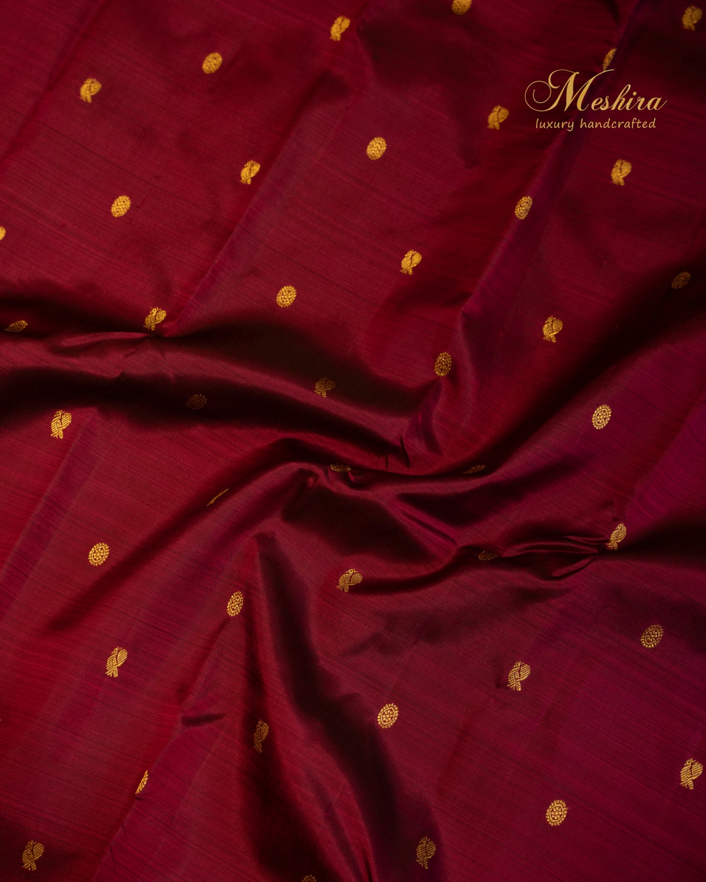Maroon & Scarlet pink Kanchivaram silk saree with golden buttas