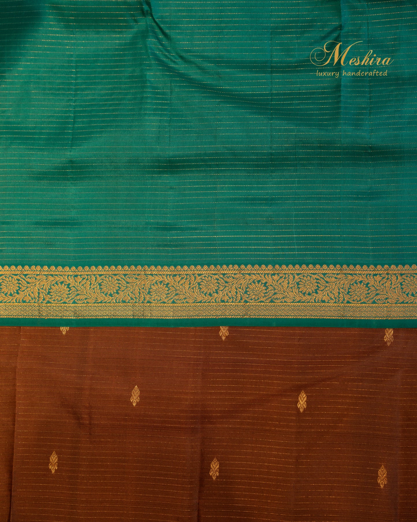 Kanchivaram Silk Saree in Rich Brown body and teal green border