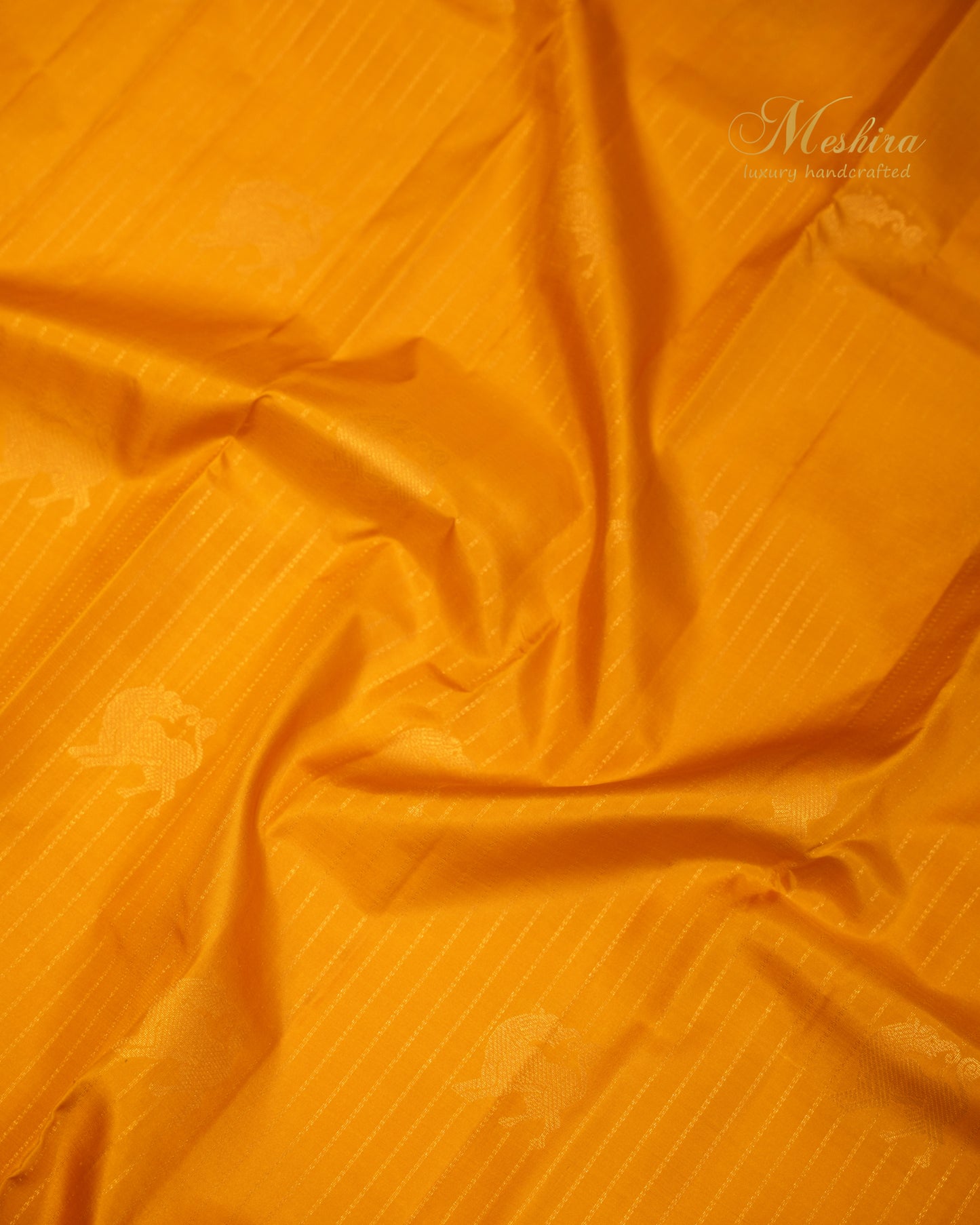 Borderless Kanchivaram Silk Saree in yellow and red with golden zari.