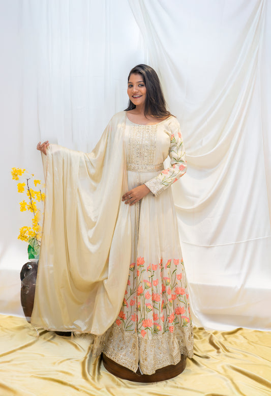 Elegant White Embroidered Gown