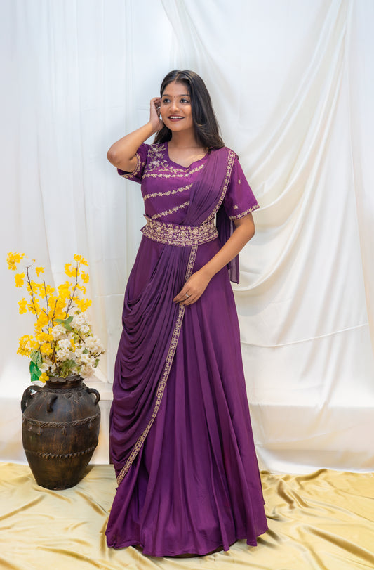 Violet Embroidered Gown