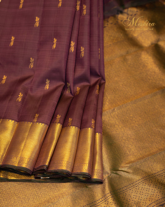 Royal Plum Kanchivaram silk saree in gold border and buttas