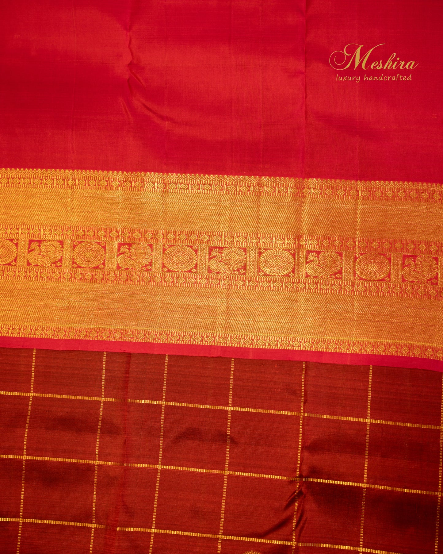 Maroon Kanchivaram Silk Saree with golden Zari in Bhavaji Border