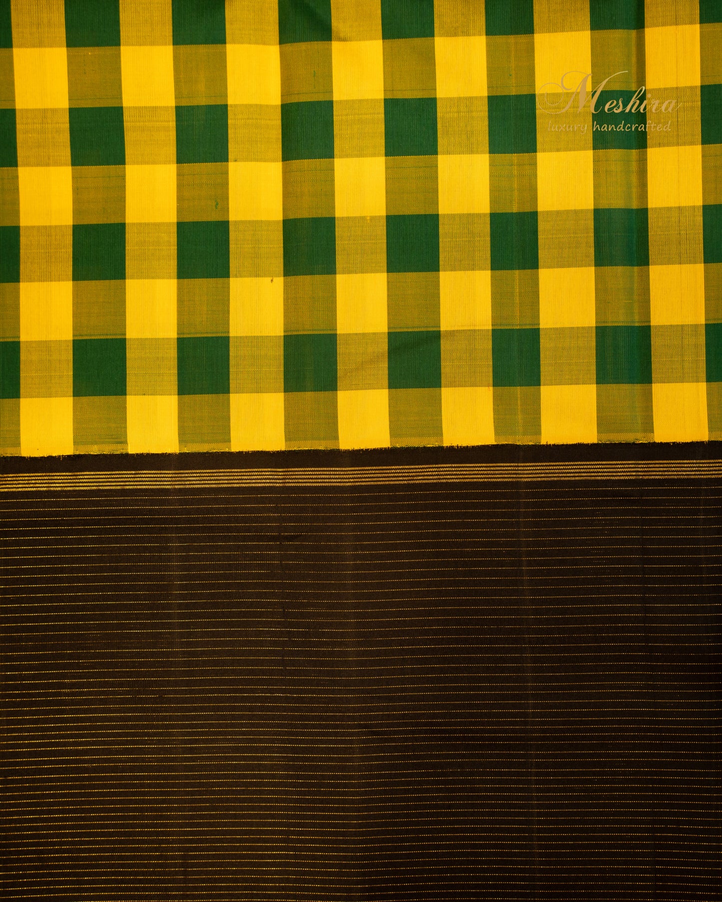 Checked Kanchivaram Silk Saree in Sunshine Yellow & Bottle Green
