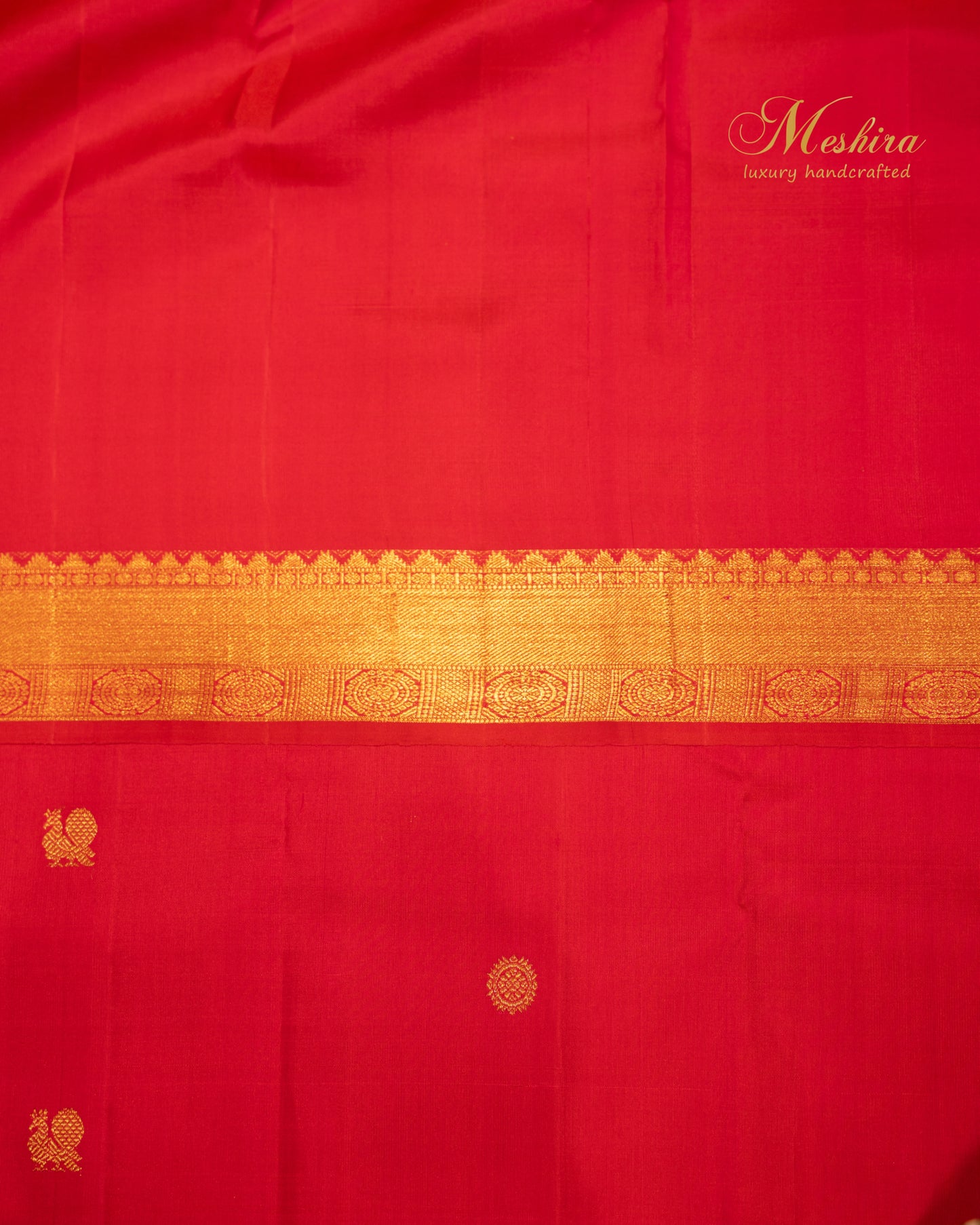 Classic Red Kanchivaram silk saree with golden zari buttas