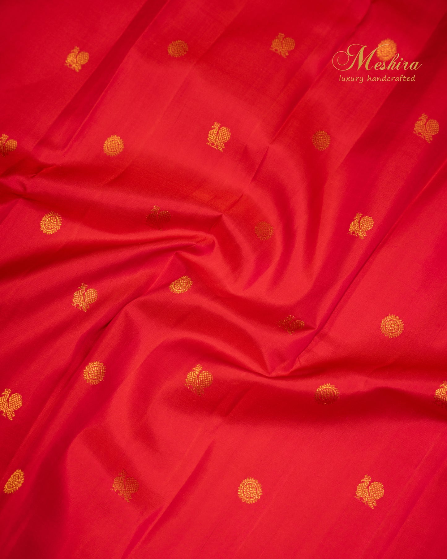 Classic Red Kanchivaram silk saree with golden zari buttas