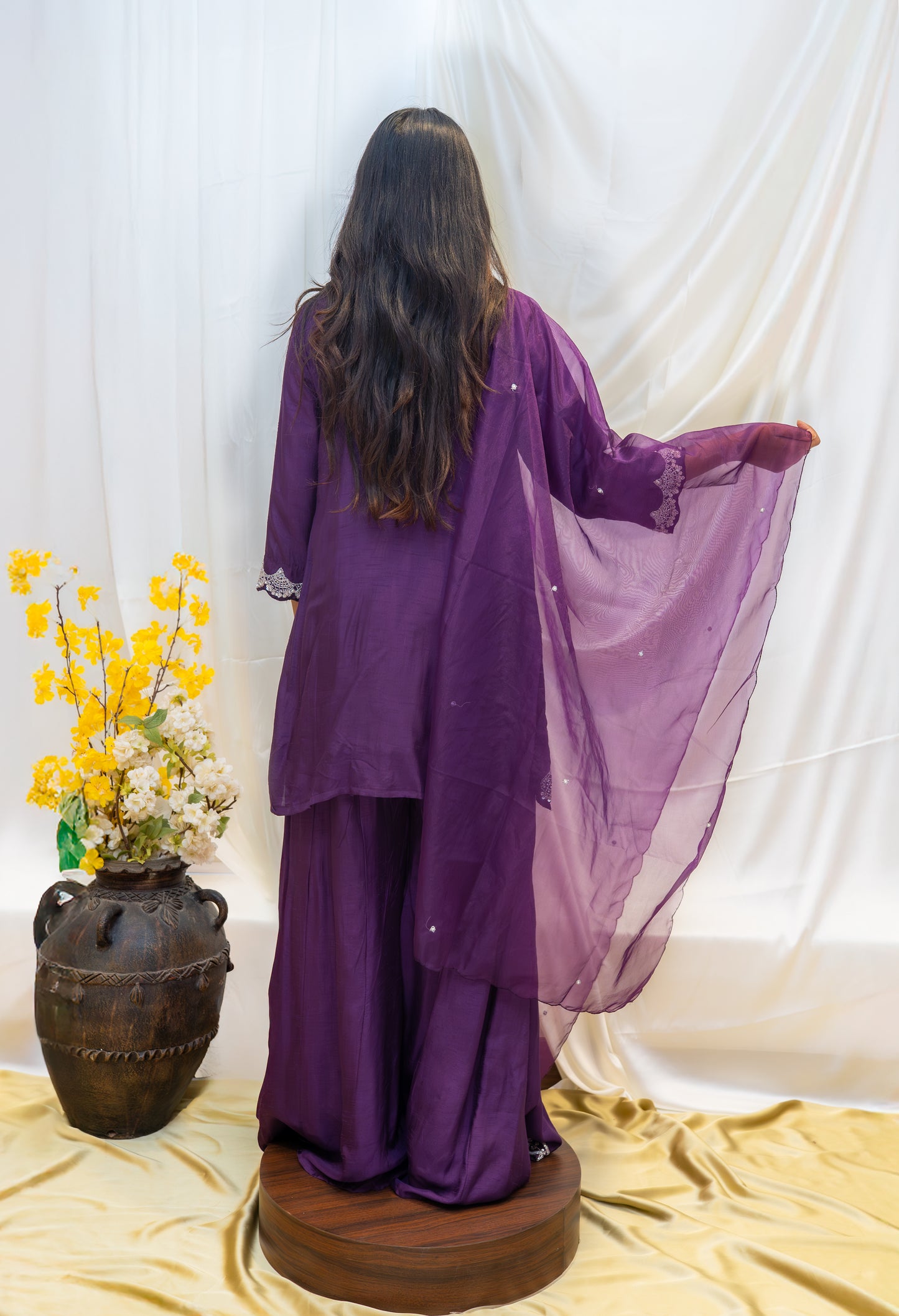 Purple Embroidered Sharara Set