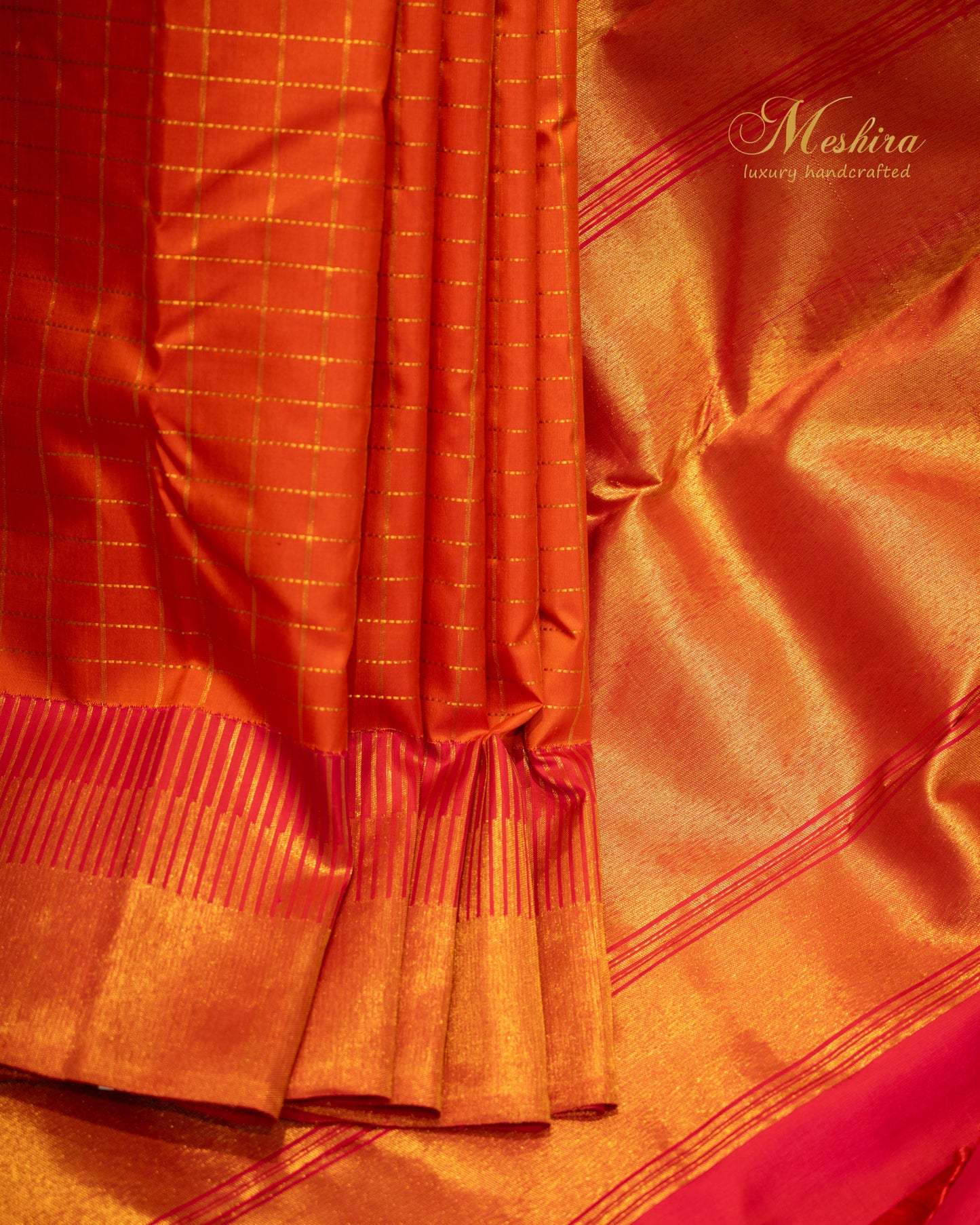 Flame Orange & Rani Pink Kanchivaram Silk Saree