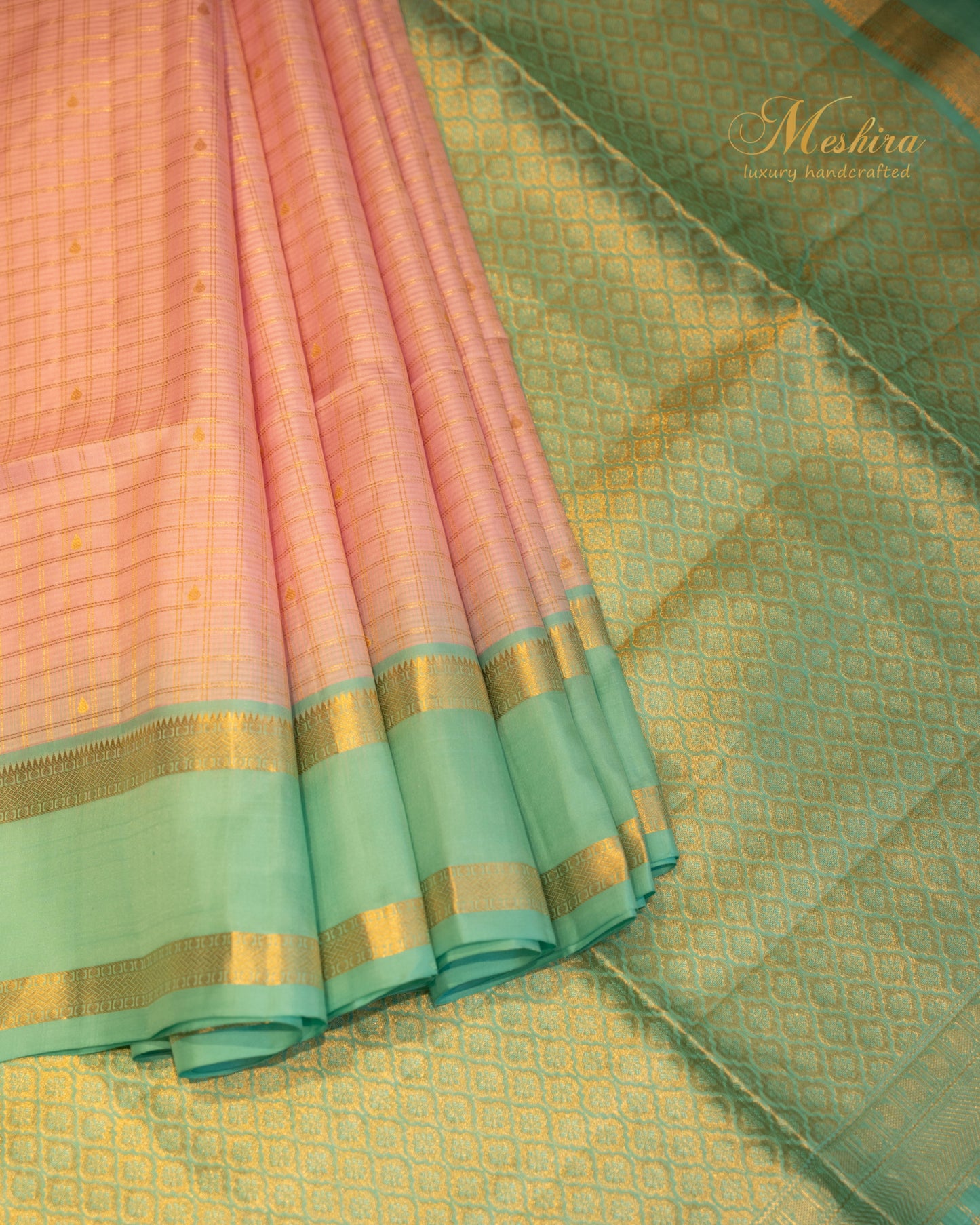 Pastel Pink & Mint Green Kanchivaram Silk Saree