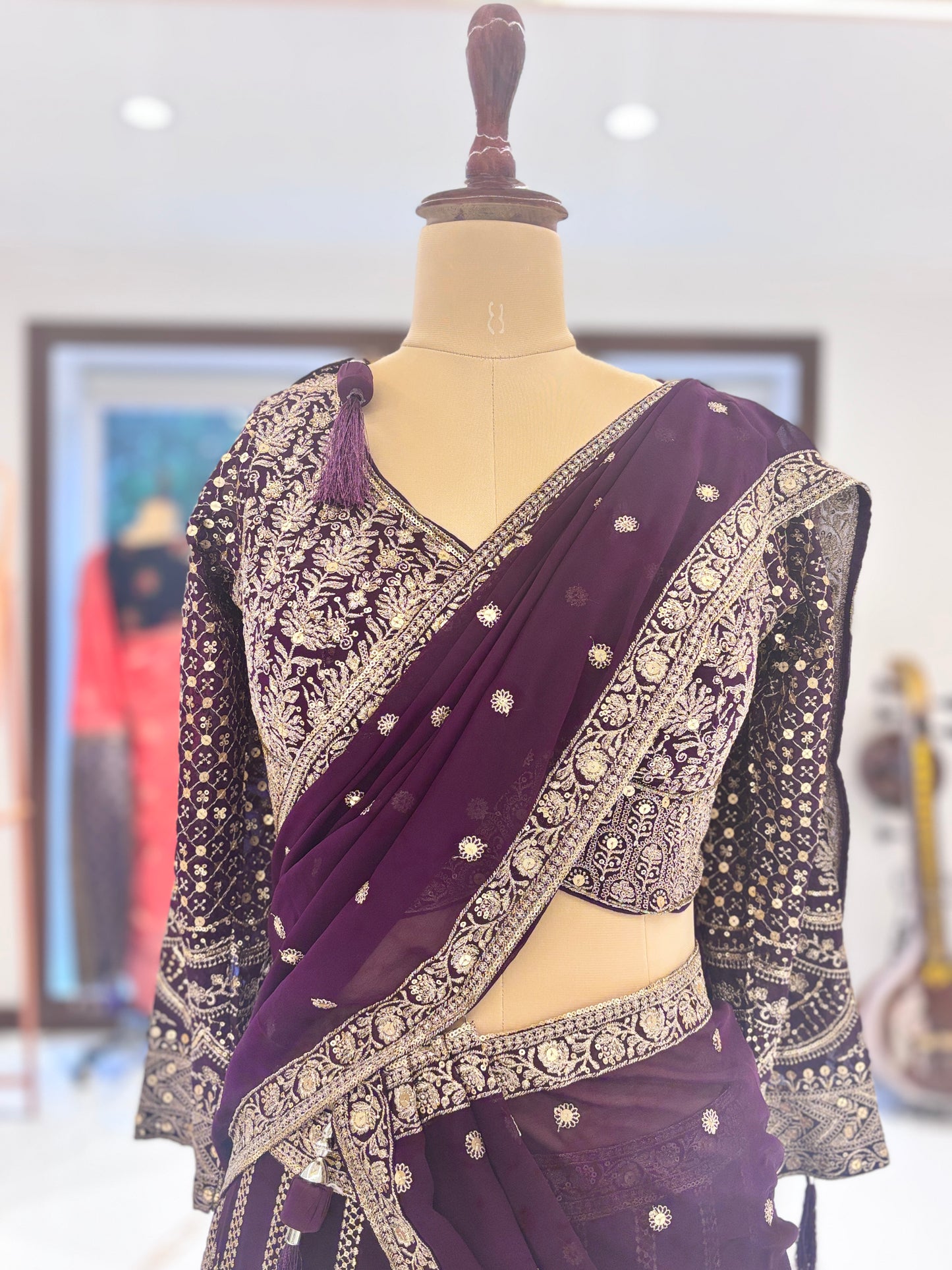 Deep purple embroidered lehenga