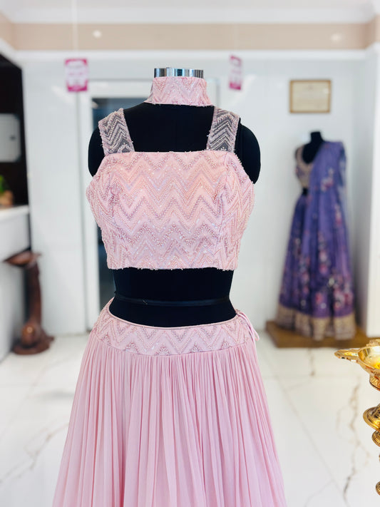 Pastel pink chiffon lehenga