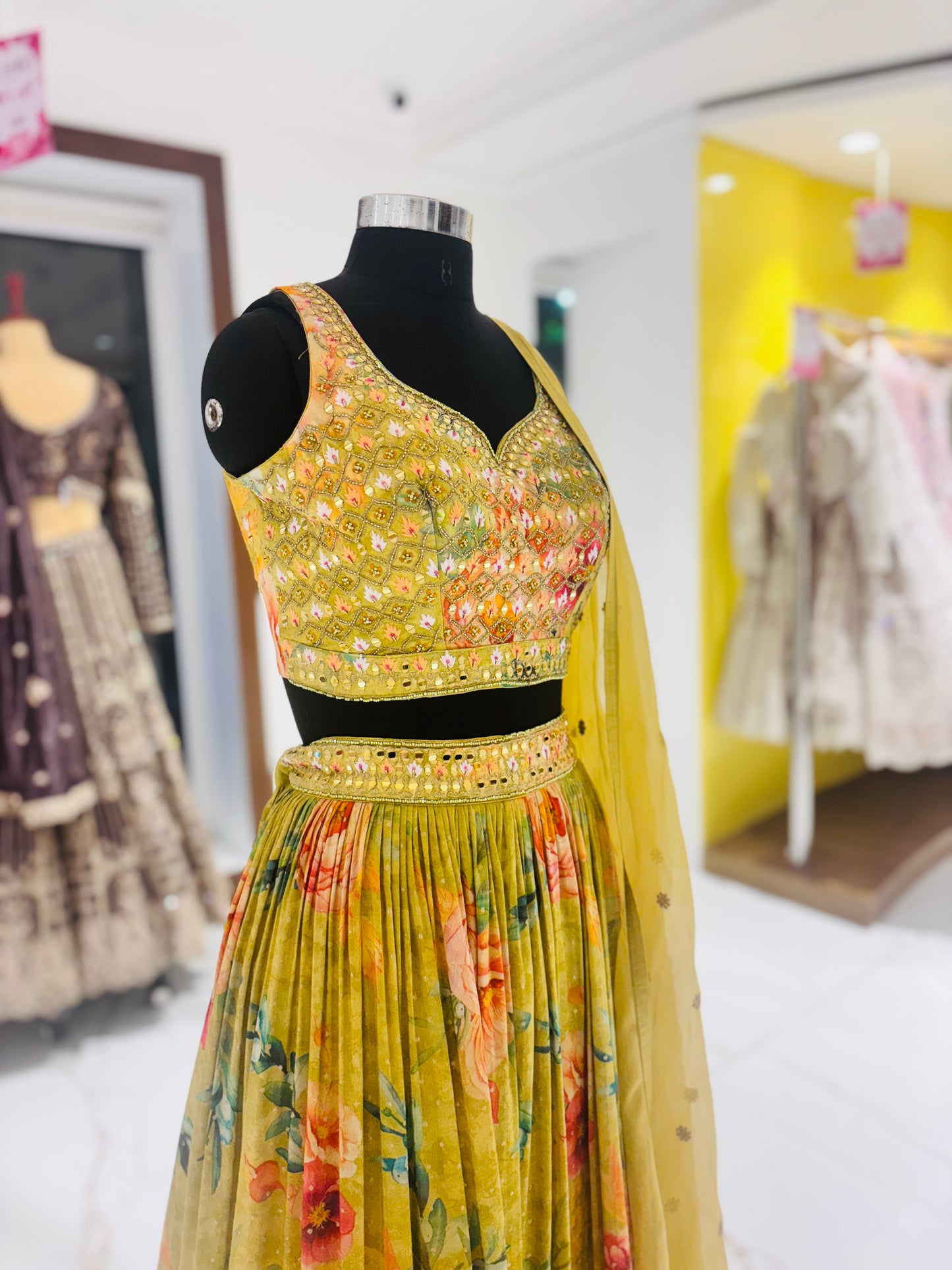 Green Georgette flowy lehenga