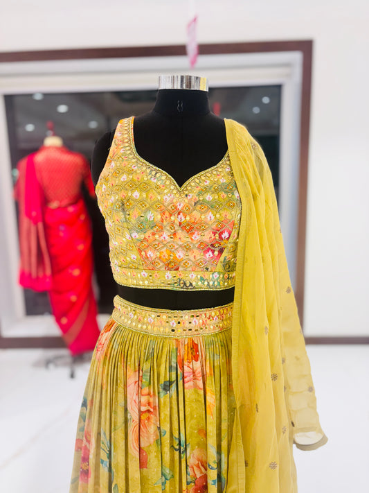 Green Georgette flowy lehenga