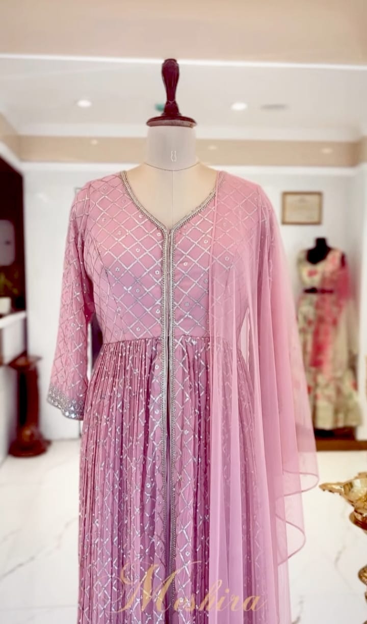 Blush Pink silver work Anarkali