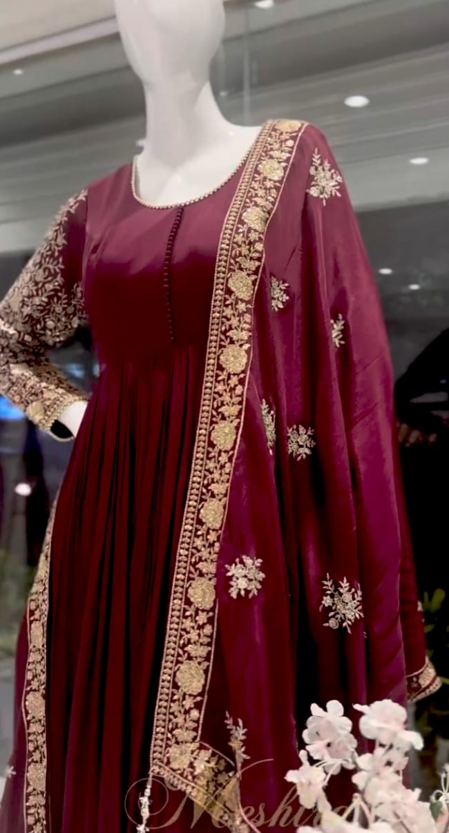 Wine Embroidered Elegance Anarkali