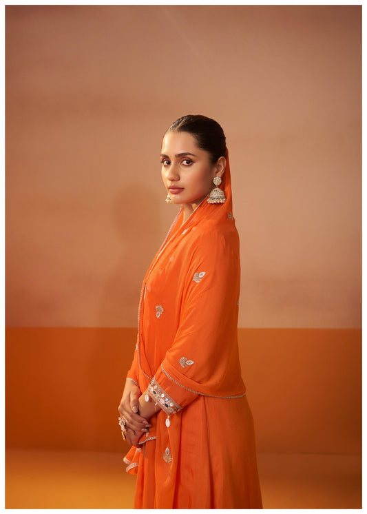 Bright Orange Embellished Kurta Set