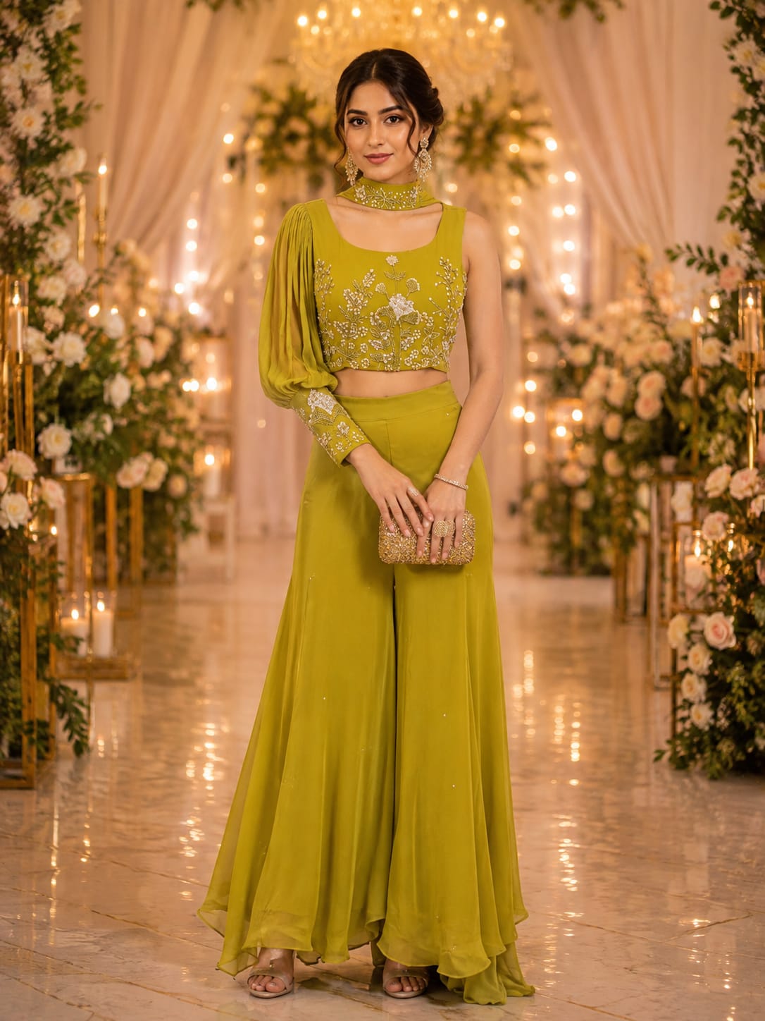 Beautiful Lime green sharara set