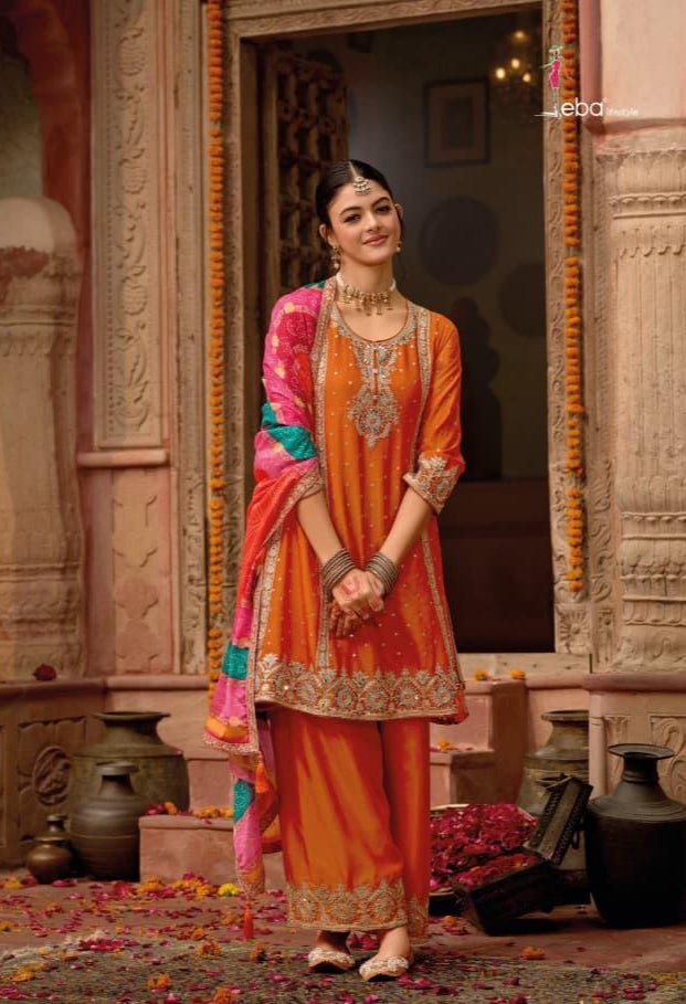 Orange Punjabi Style Salwar Kameez With Dupatta
