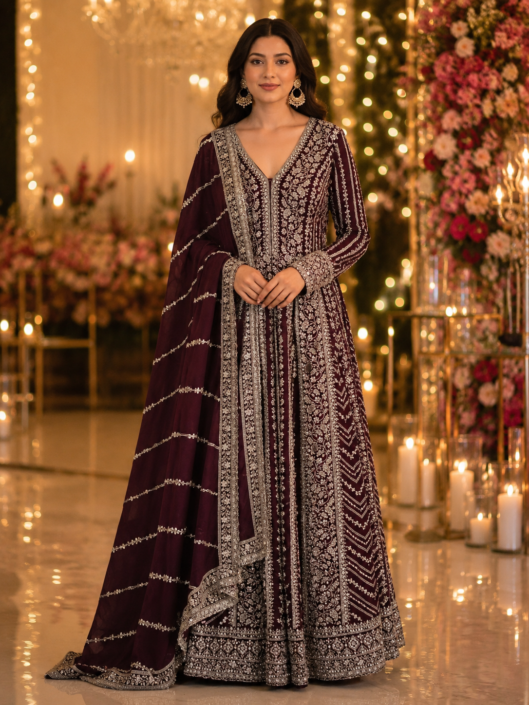 Regal Wine colour grand Anarkali.