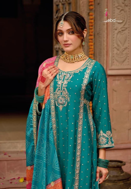 Teal traditional Salwar kameez with beautiful work.