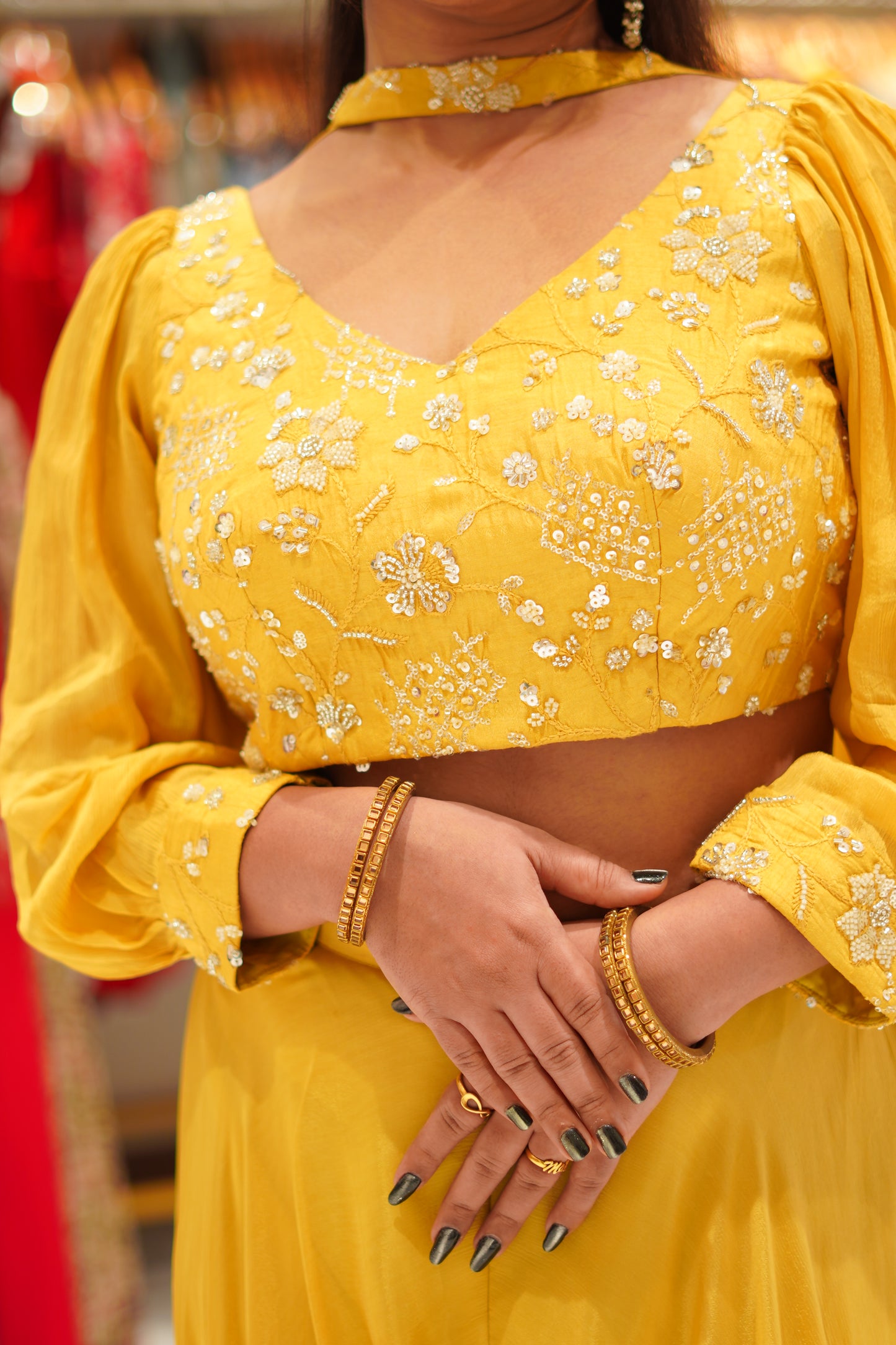 Vibrant Yellow Indo-western set
