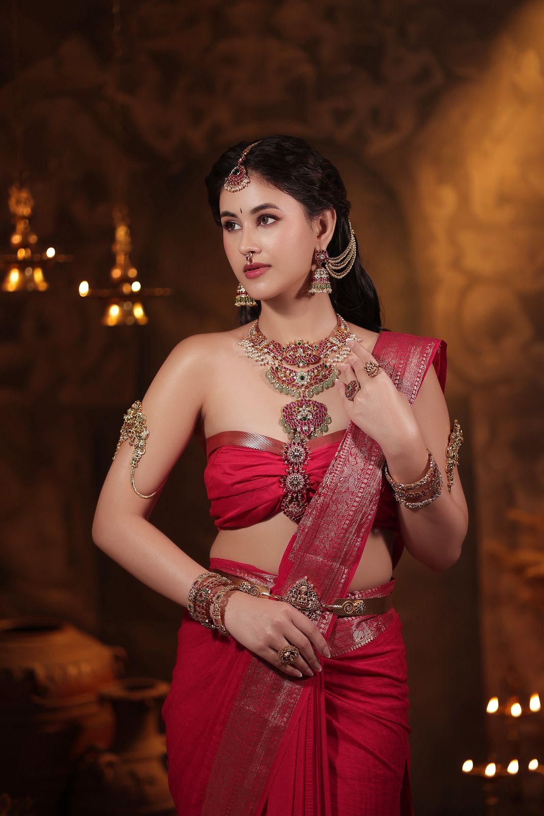 Red Georgette banarasi saree with intricate zari designs