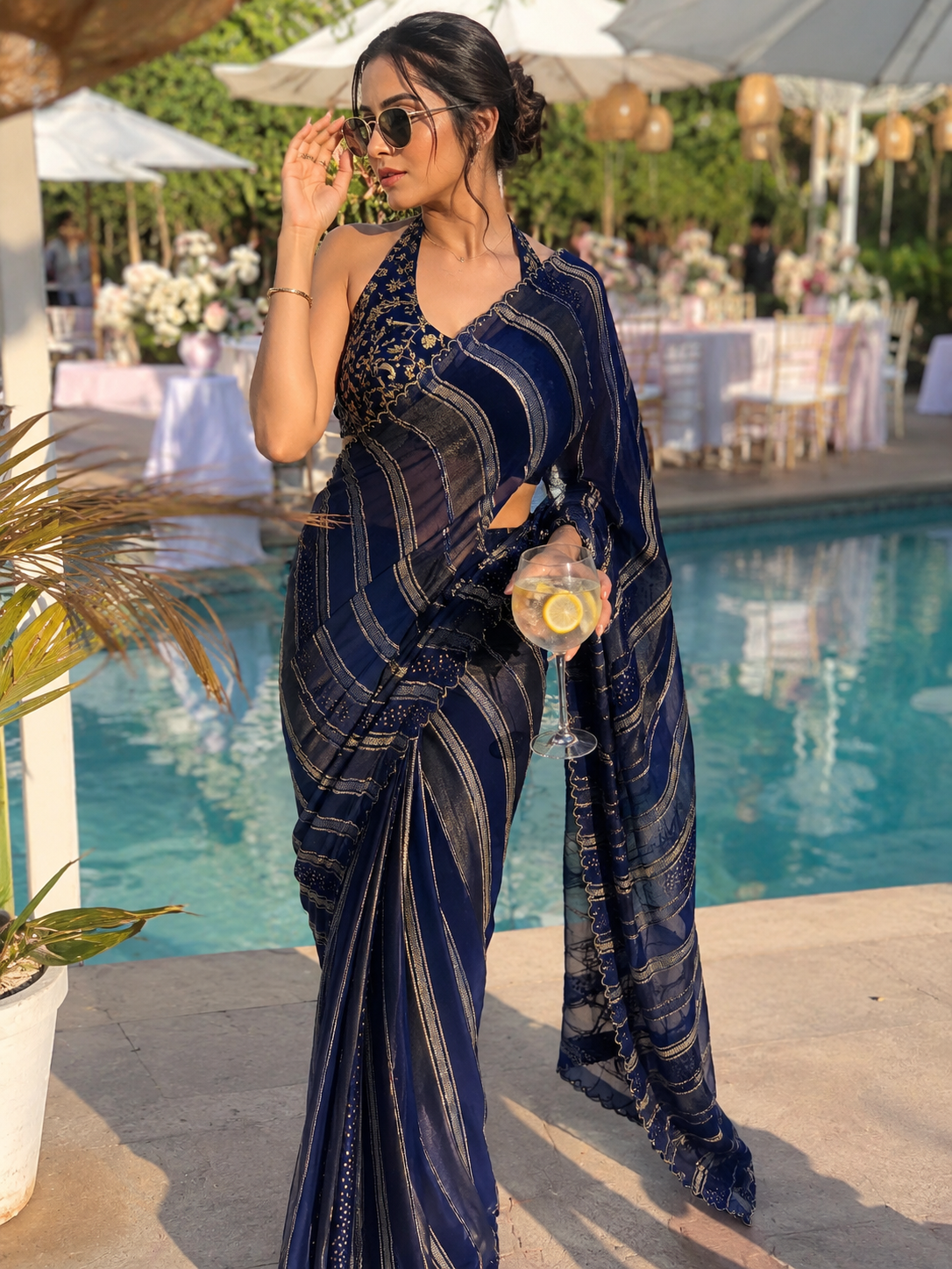 Beautiful Midnight blue designer saree