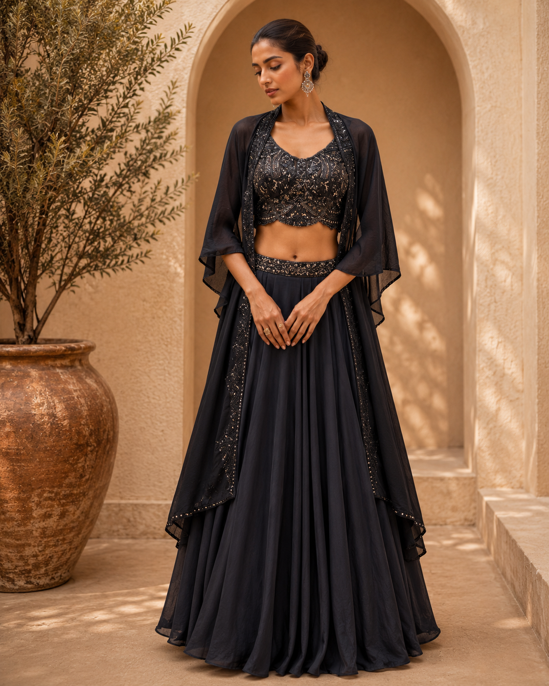 Beautiful Black lehanga Indo western set