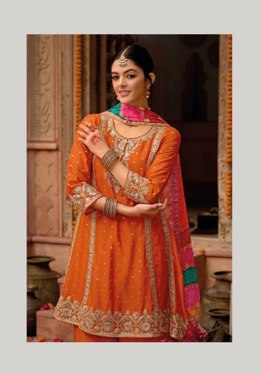 Orange Punjabi Style Salwar Kameez With Dupatta