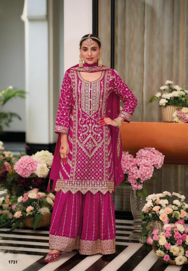 Rich Magenta Punjabi Suit with embroidery work.