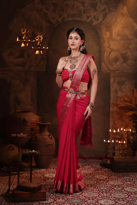 Red Georgette banarasi saree with intricate zari designs