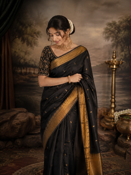 Rich and pure black kanchivaram silk saree