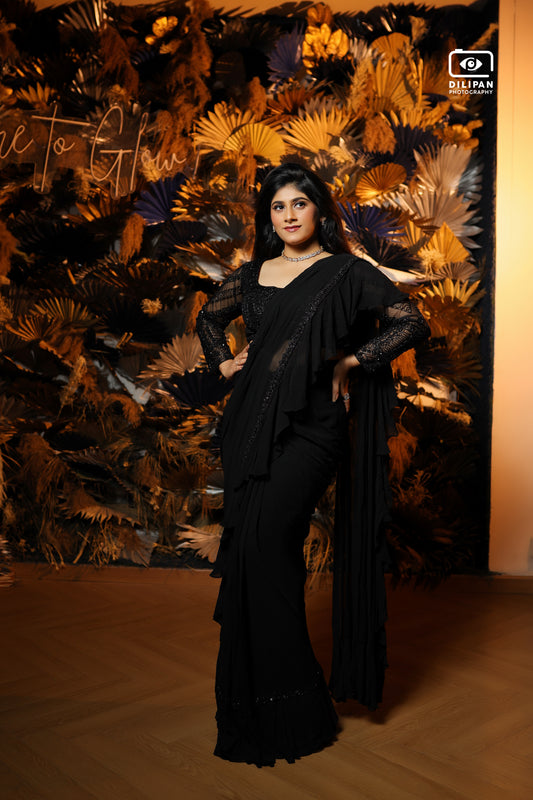 Black designer saree with embellished blouse